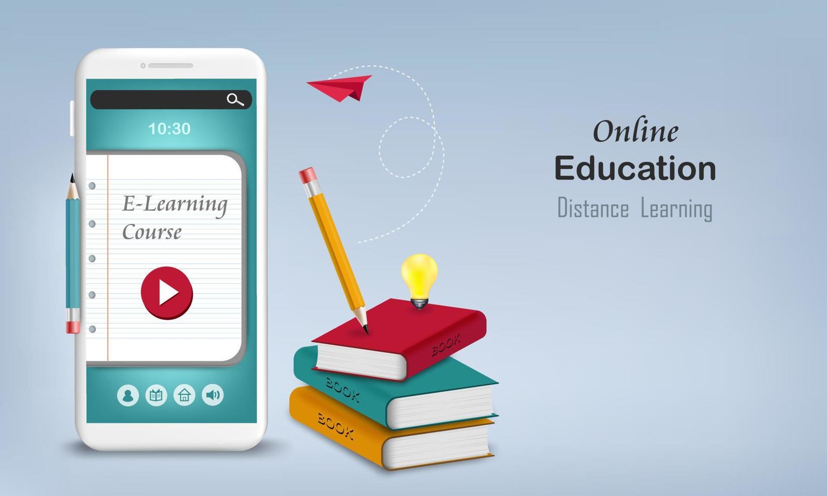 leren met video en boek voor online onderwijs vector