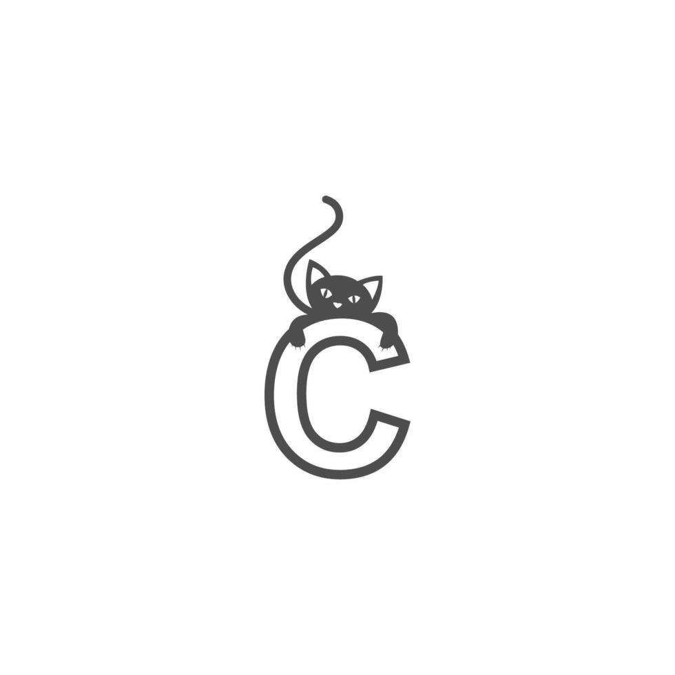 letter c met zwarte kat pictogram logo ontwerpsjabloon vector