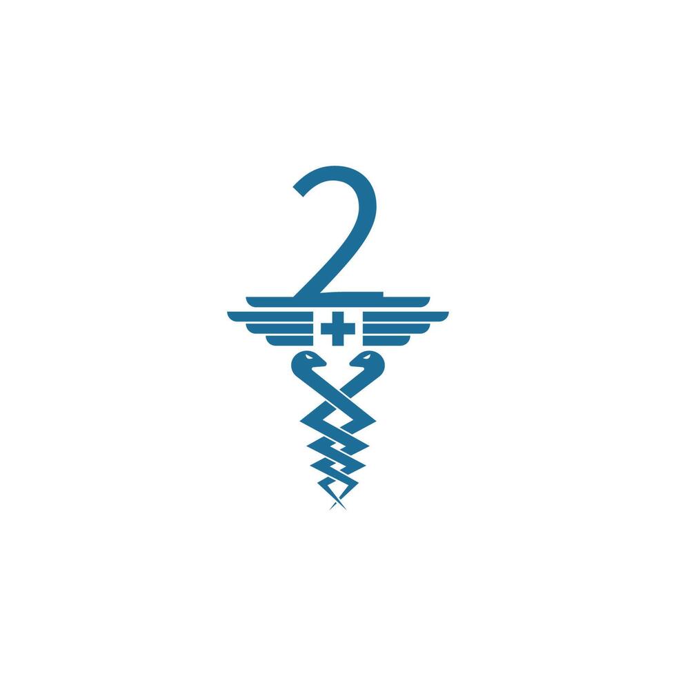 nummer 2 met caduceus pictogram logo ontwerp vector