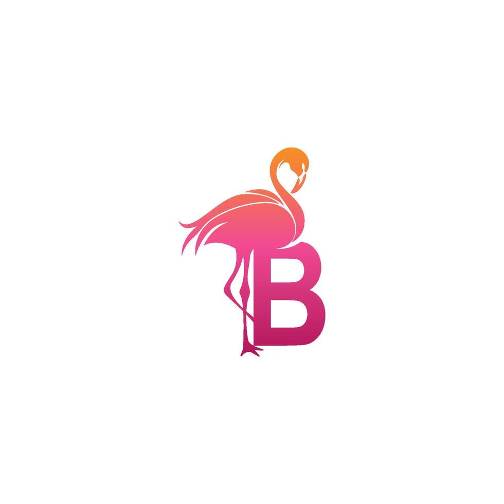 flamingo vogel pictogram met letter b logo ontwerp vector