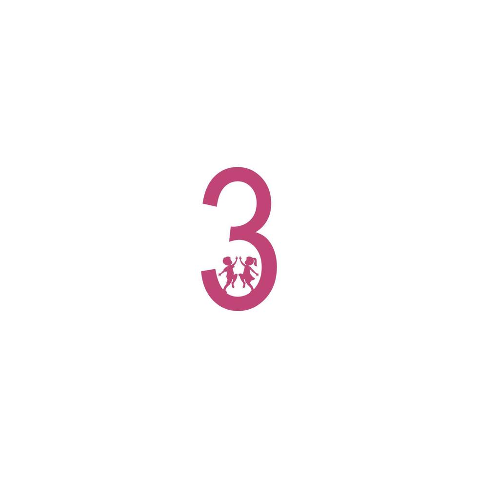 nummer 3 en kinderen pictogram logo ontwerp vector