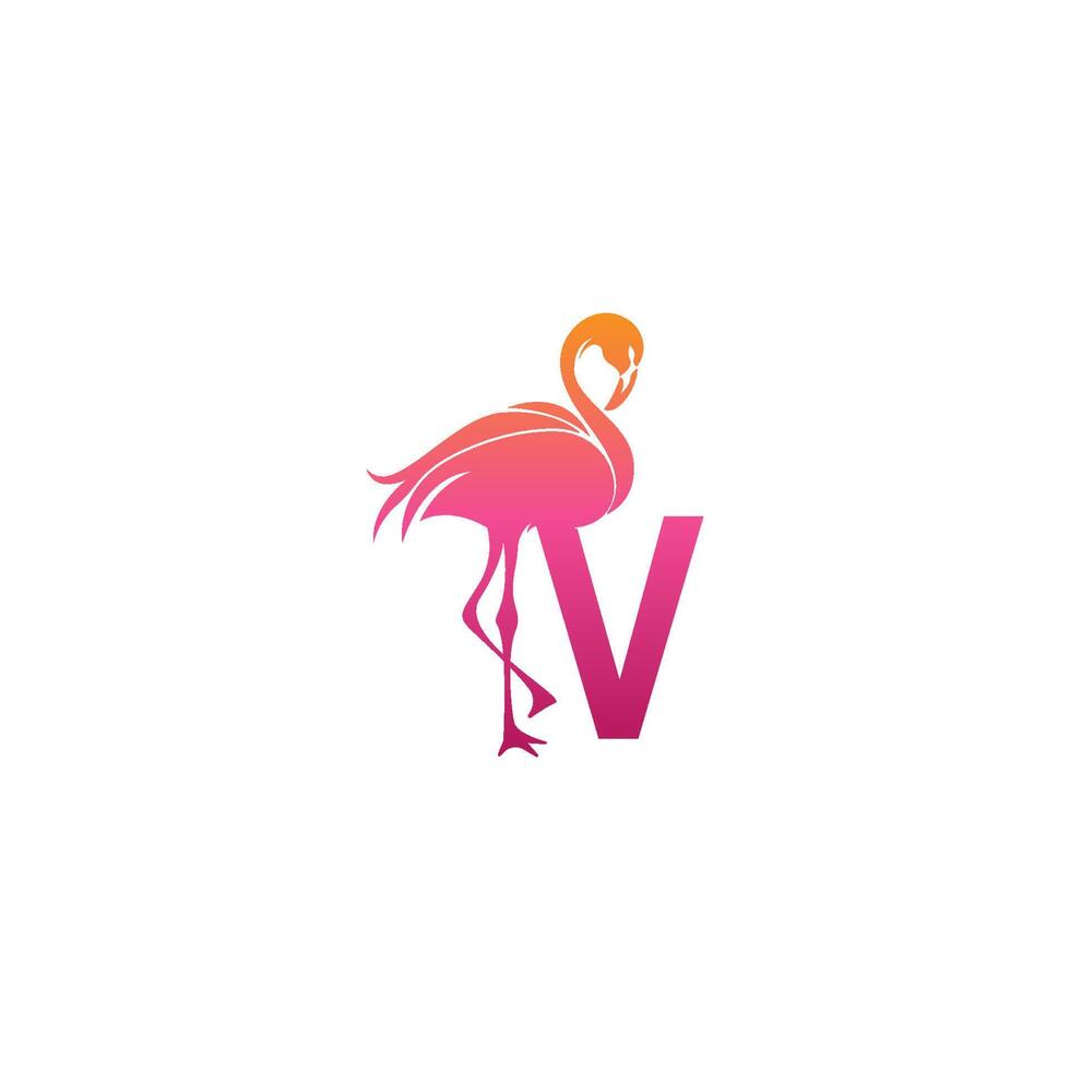 flamingo vogel pictogram met letter v logo ontwerp vector