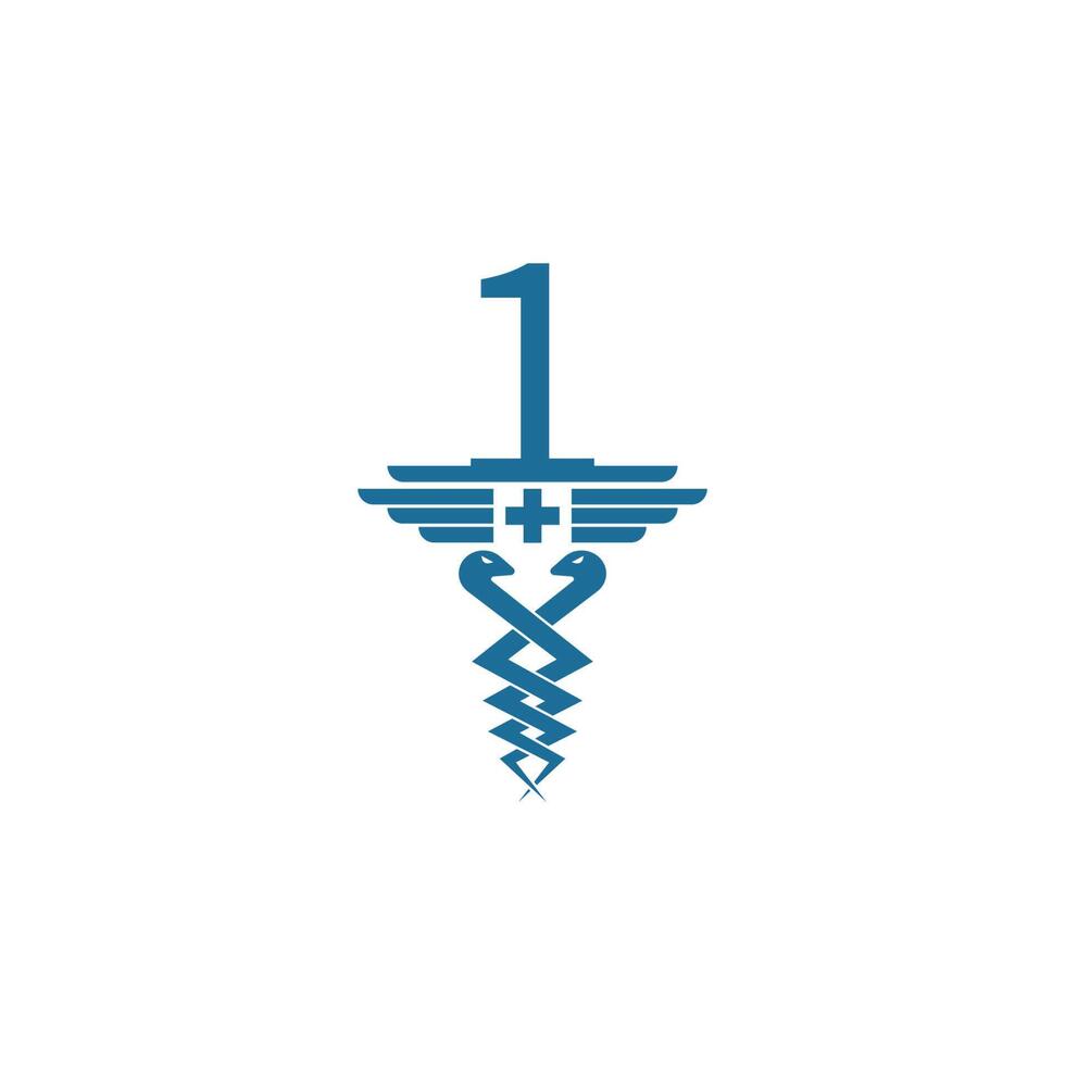 nummer 1 met caduceus pictogram logo ontwerp vector