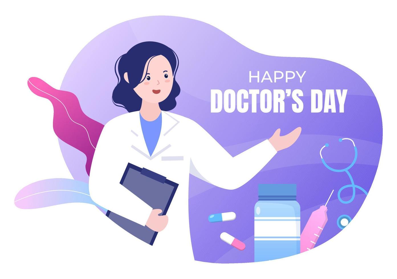 wereld artsen dag vectorillustratie voor wenskaart, poster of achtergrond met arts, stethoscoop en medische apparatuur afbeelding vector