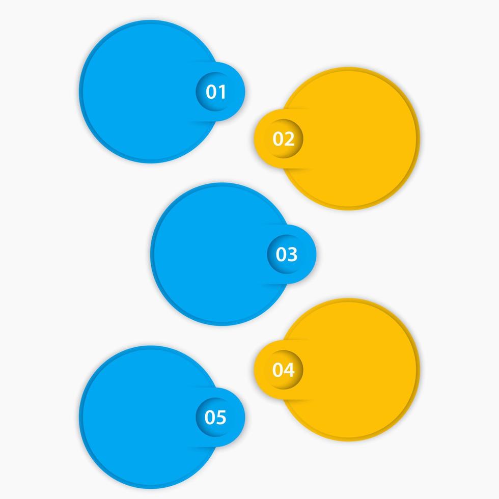 1, 2, 3, 4, 5 stappen, voortgangsgrafiek, schemasjabloon, in blauw en geel, vectorillustratie vector