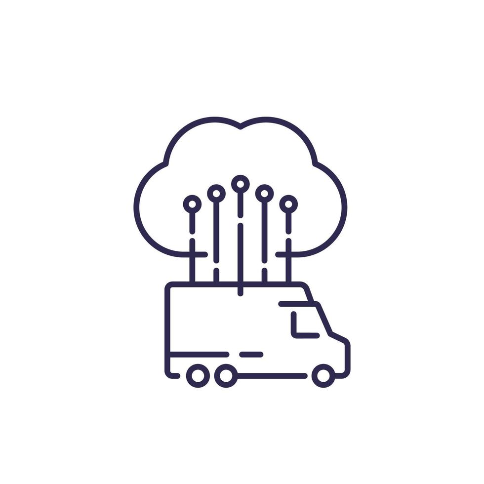 bestelwagen, vrachtwagen verbonden met cloudlijnpictogram vector