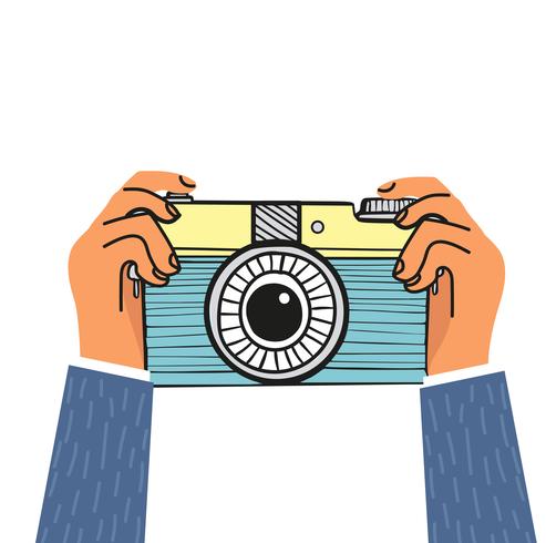 hand met camera plat ontwerp vector