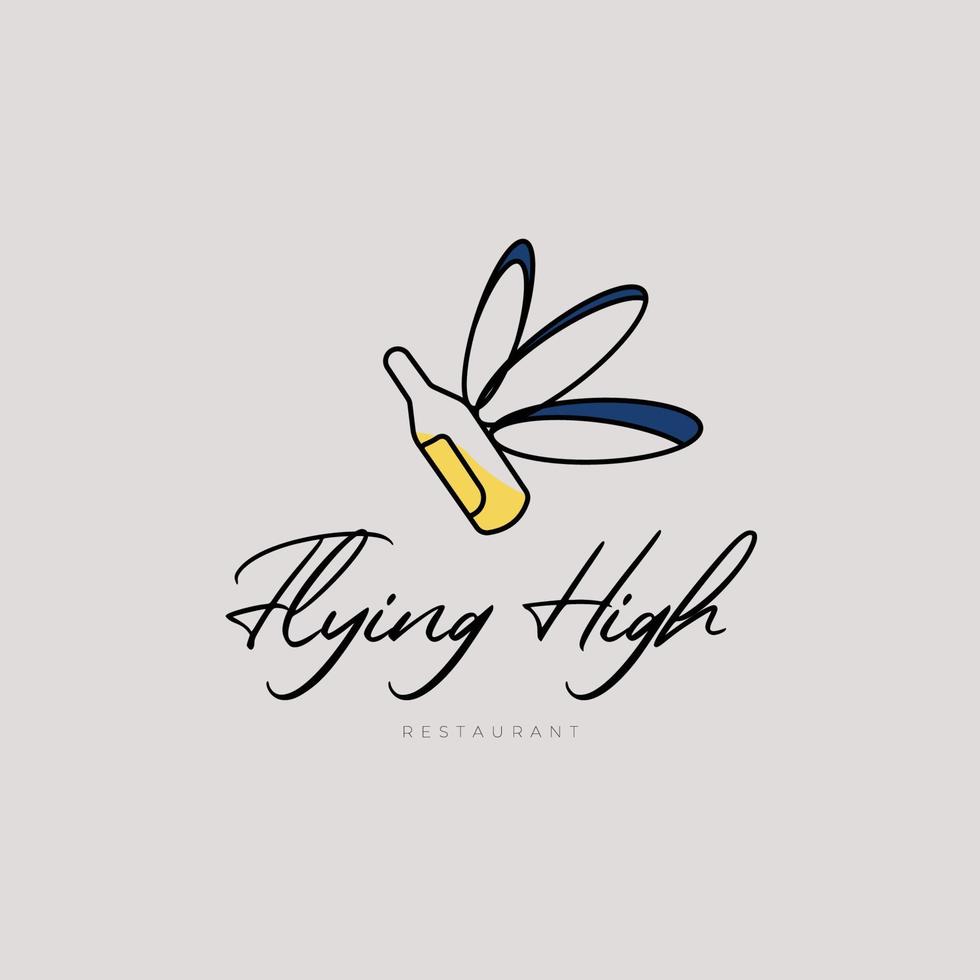 vliegende hoge logo-ontwerpinspiratie. minimalistische lijn art restaurant of bar logo sjabloon. vector illustratie