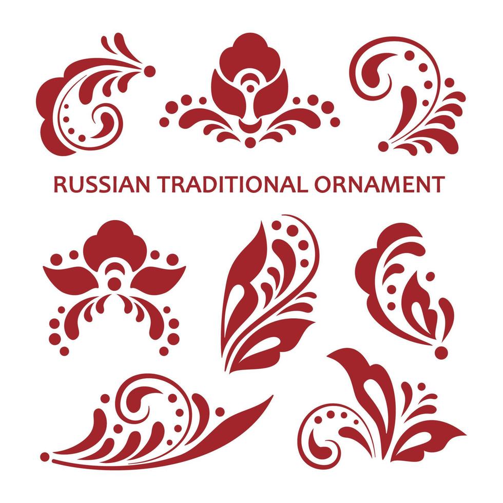 bloemenontwerpelementen in Russische traditionele volksstijl. monochrome khohloma decorelementen. etnische bloemen ornament met bladeren, bloemen, bessen. vector