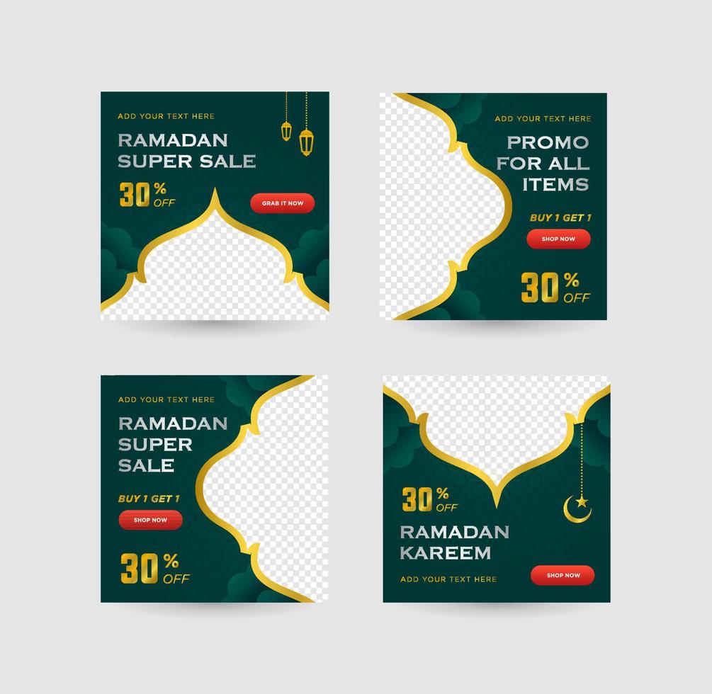 social media post-promotie voor ramadan-verkoopset met elegante groene en gouden gradiëntkleuren met lege ruimte voor afbeelding vector