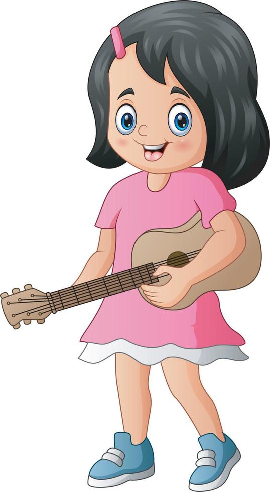 schattig meisje dat een gitaar vasthoudt en speelt vector