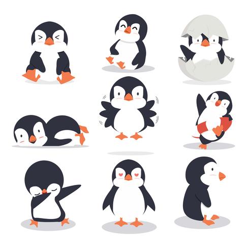 Schattige kleine pinguïn verschillende poses set vector