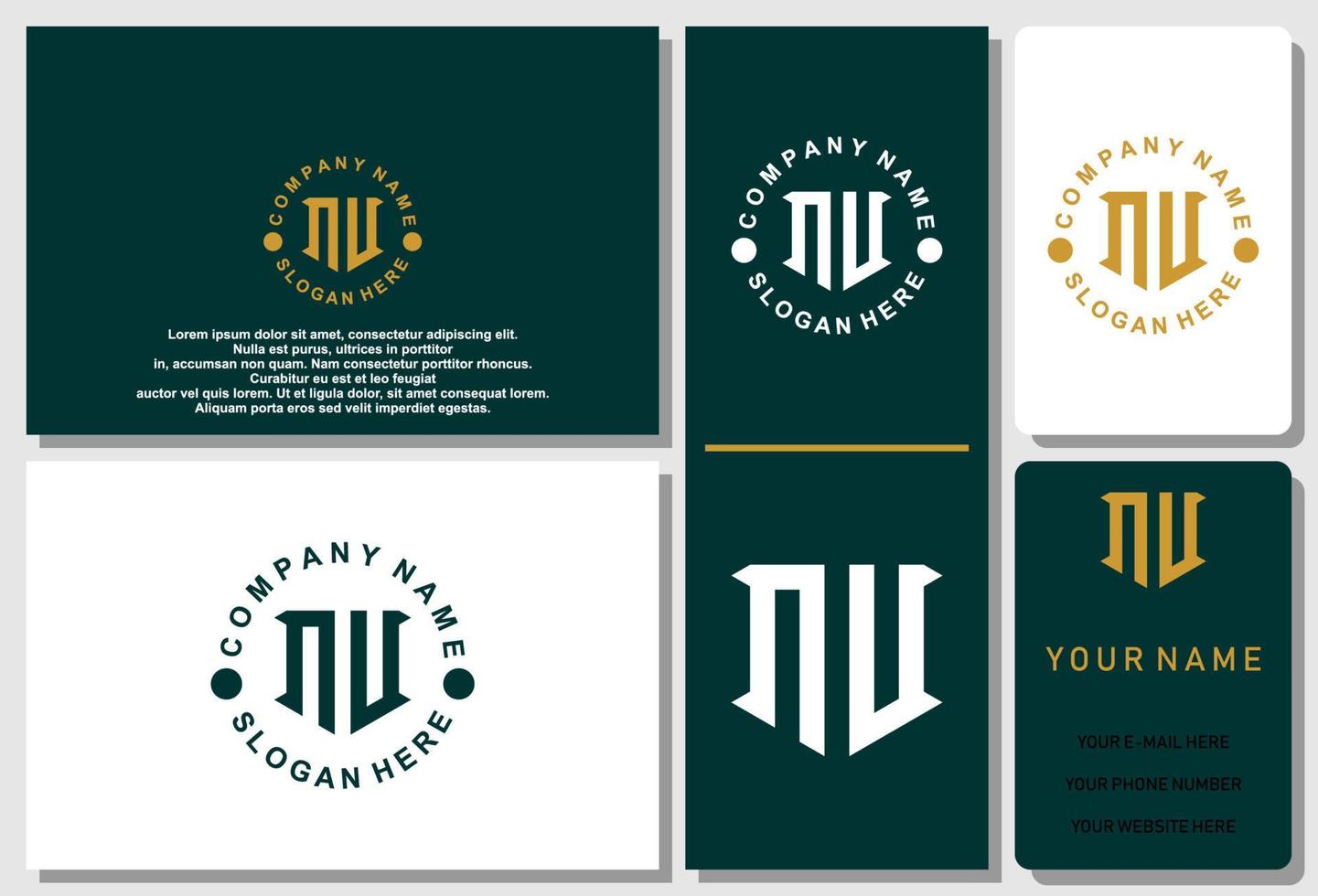 letter nu monogram logo-ontwerp met presentatiesjabloon vector