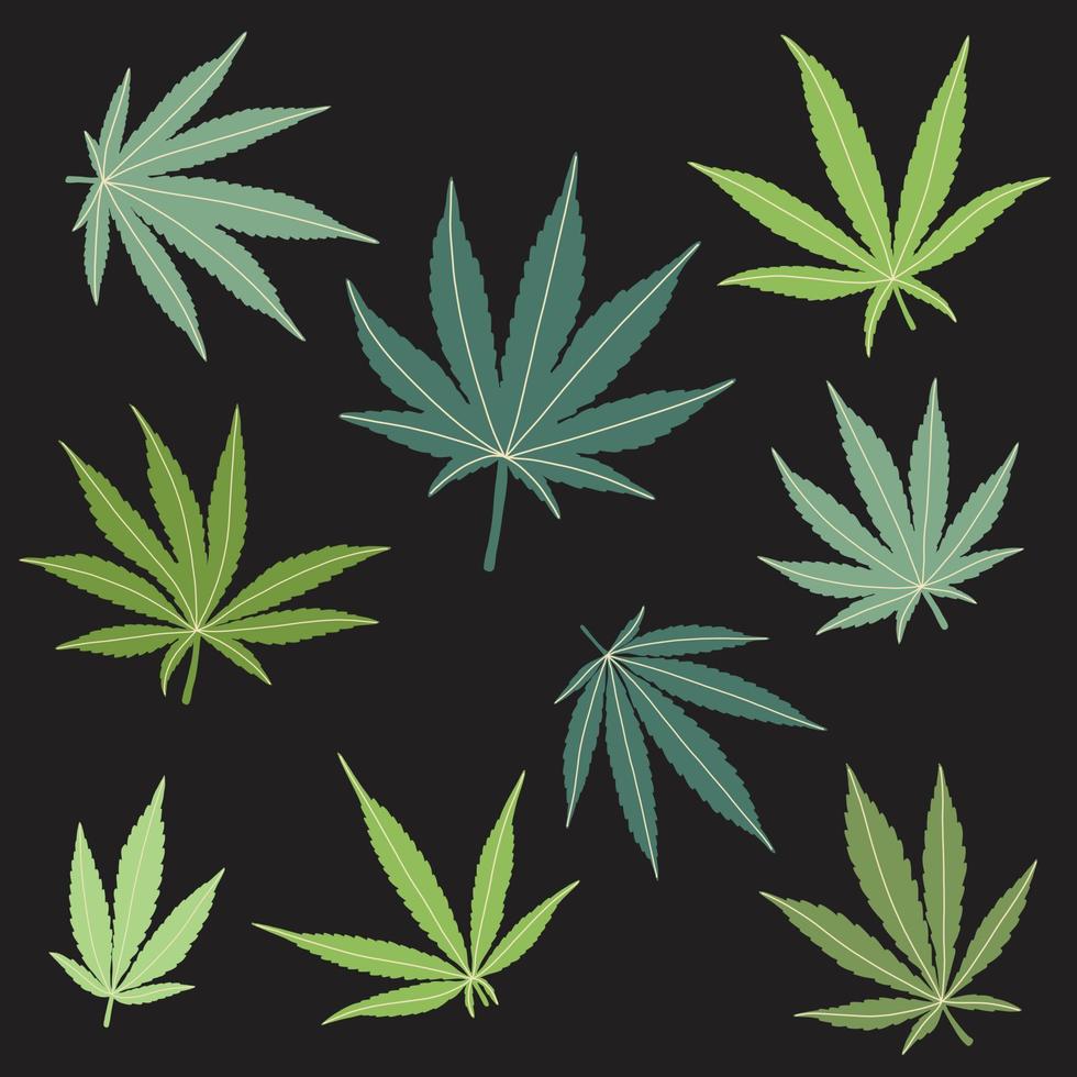 eenvoud cannabisblad uit de vrije hand tekenen platte ontwerpcollectie. vector