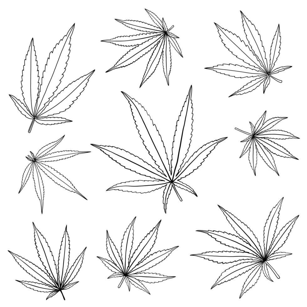 eenvoud cannabisblad uit de vrije hand tekenen platte ontwerpcollectie. vector