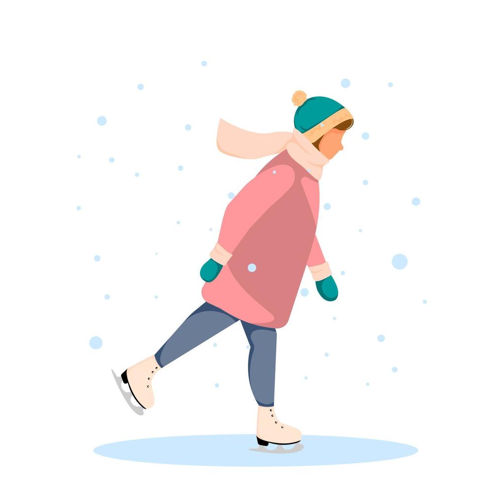 jong meisje schaatsen. concept van wintersportactiviteiten. vectorillustratie in vlakke stijl. vector