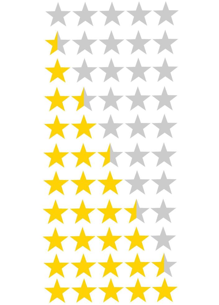 vijf sterren rating.satisfaction level.customer feedback.rate status level.golden and grey.full and half.caroon vector illustration.flat design.sign, symbool, pictogram of logo.