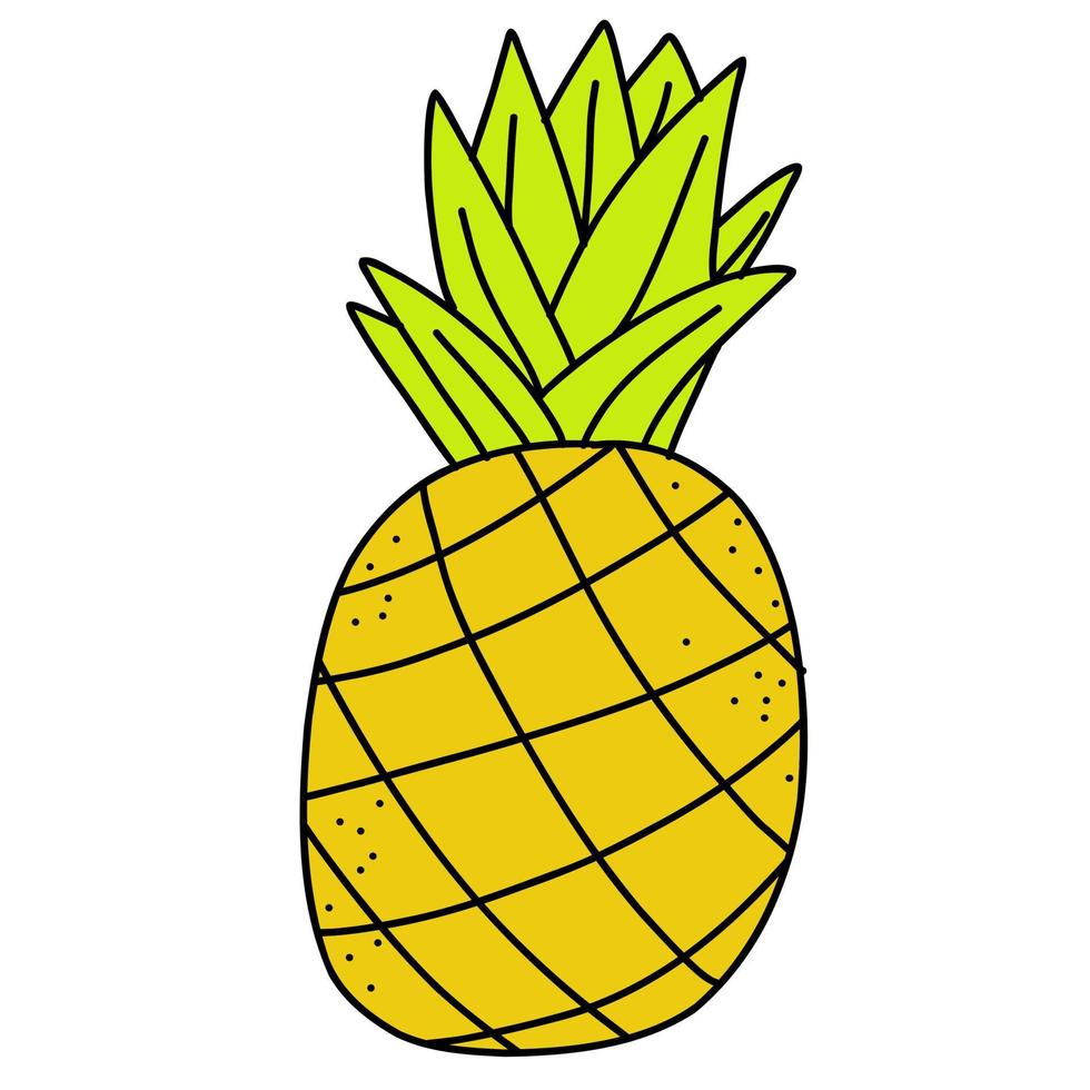 vector schattige ananas. doodle op een geïsoleerde achtergrond. print voedsel, bannerfruit, keukenbrochure.