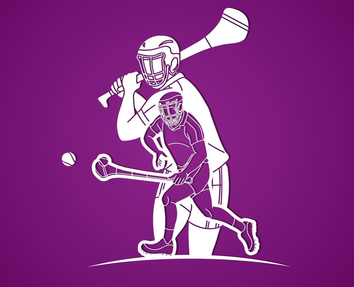 silhouet groep hurling spelers actie vector