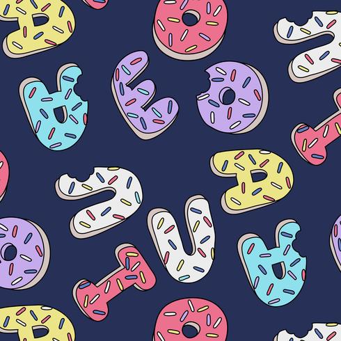 Hand getrokken donut brief patroon achtergrond vector