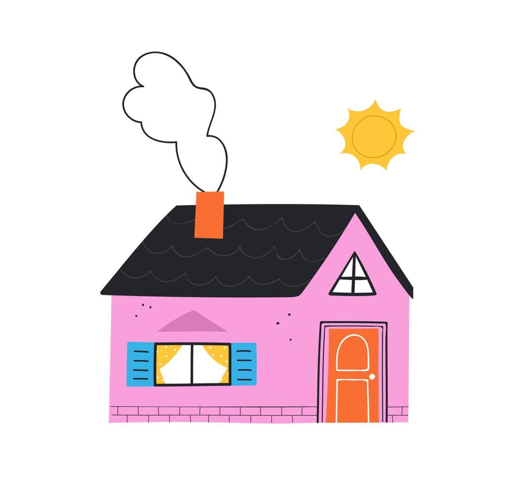 schattig roze huis. hand getekend trendy illustratie huis. vector