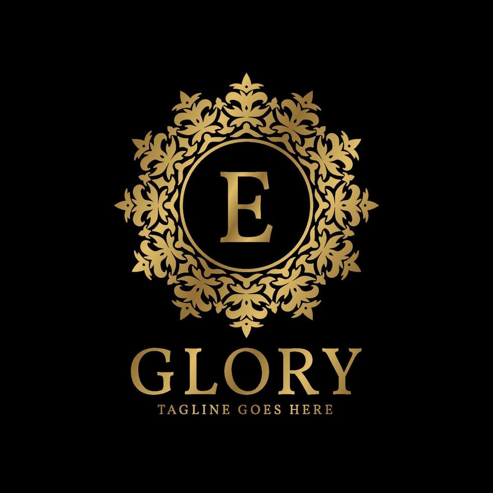 letter e glorie crest luxe ronde planten vintage vector logo ontwerp