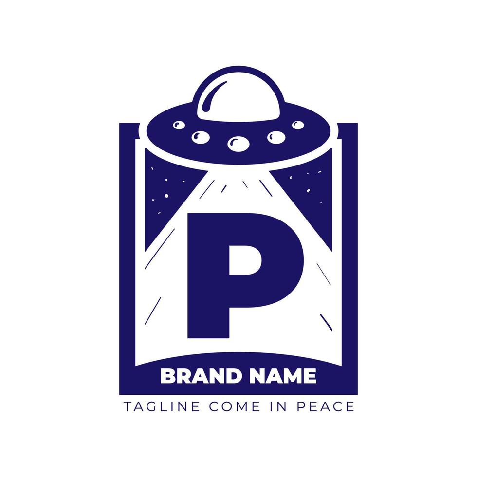 letter p ufo-illustratie voor T-shirt en eerste vectorlogo-ontwerp vector