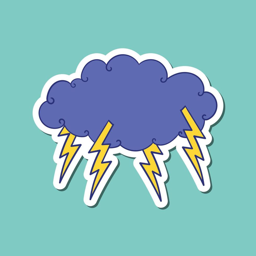 met de hand getekende kleurrijke wolk bliksem doodle illustratie voor stickers enz vector