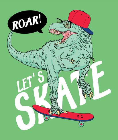 Hand getrokken skater dinosaurus illustratie vector