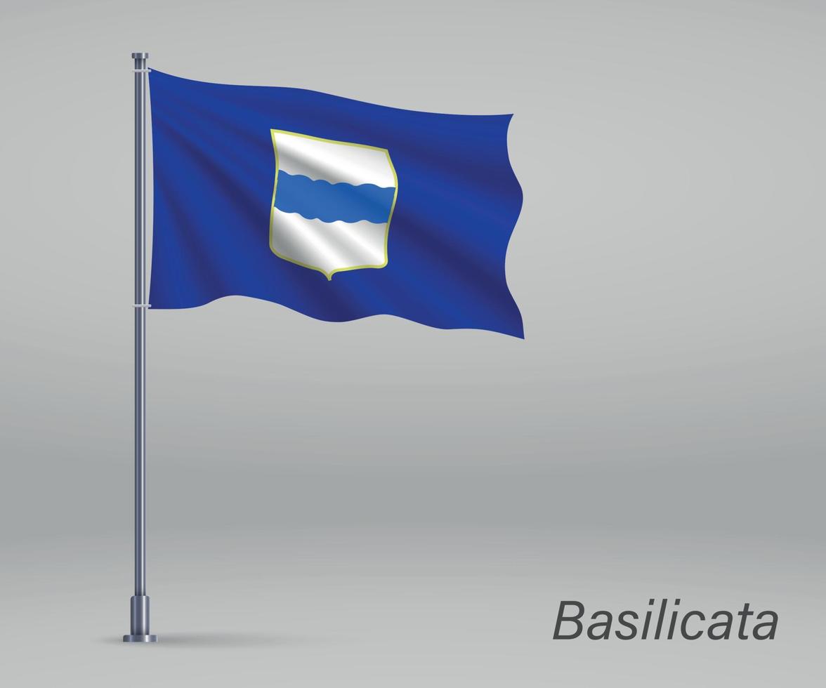 wapperende vlag van basilicata - regio van italië op vlaggenmast. vector