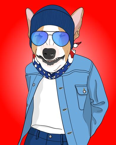 Hand getekend coole hond met muts en bandana illustratie vector