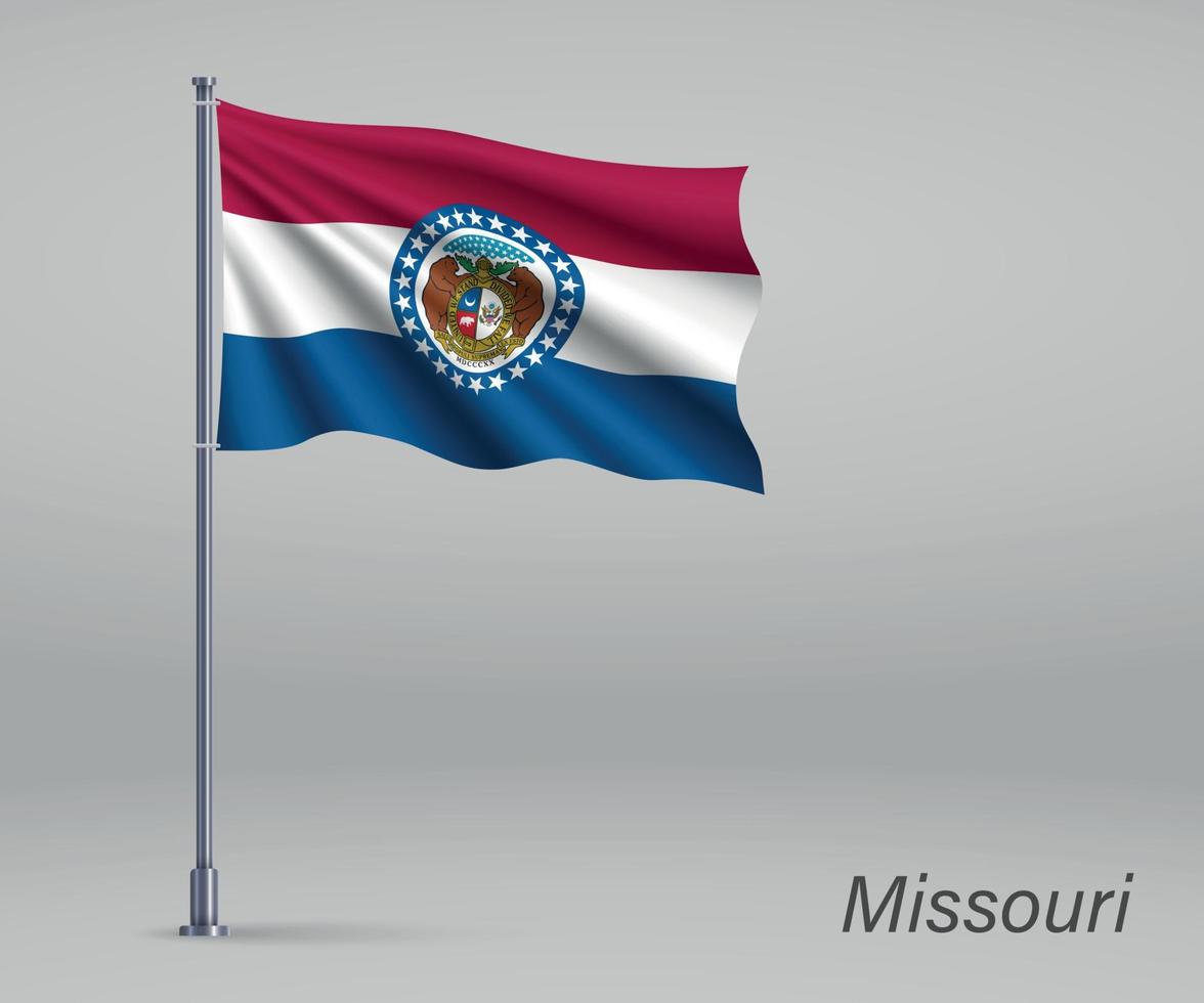 wapperende vlag van missouri - staat van de verenigde staten op vlaggenmast. vector