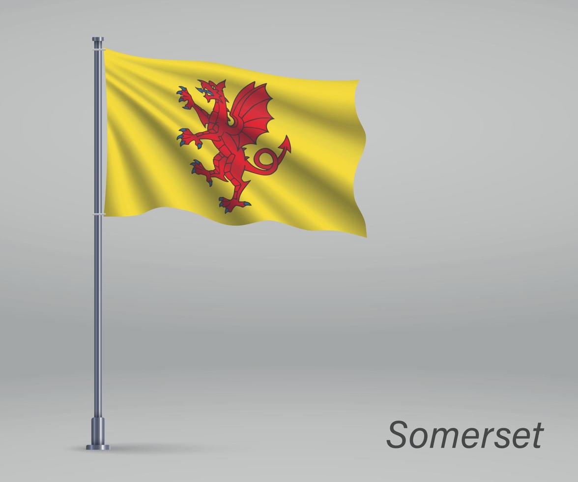 wapperende vlag van Somerset - graafschap Engeland op vlaggenmast. vector