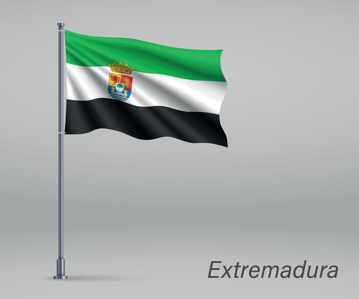 wapperende vlag van extremadura - regio spanje op vlaggenmast. vector