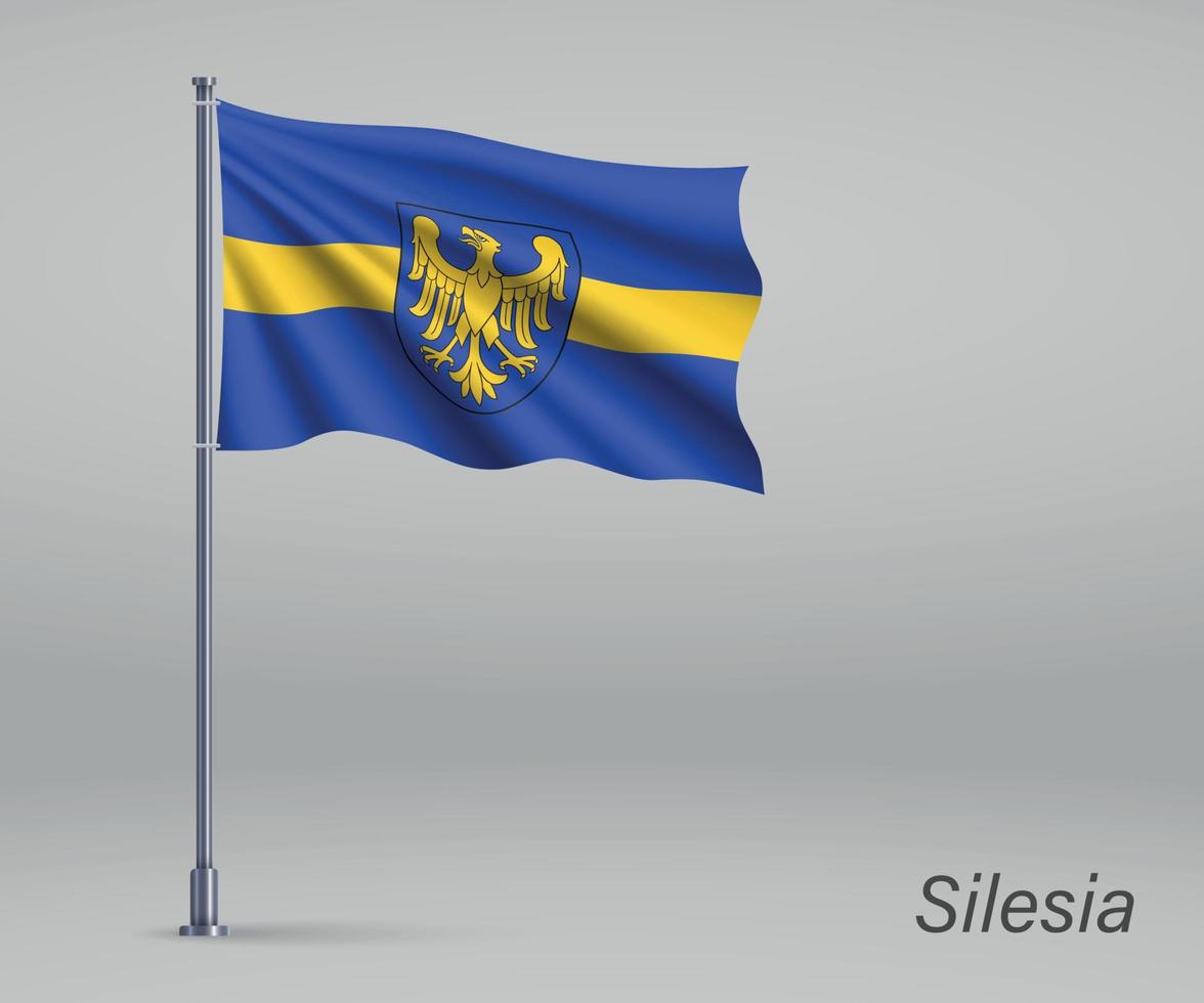 wapperende vlag van woiwodschap silezië - provincie polen op vlag vector