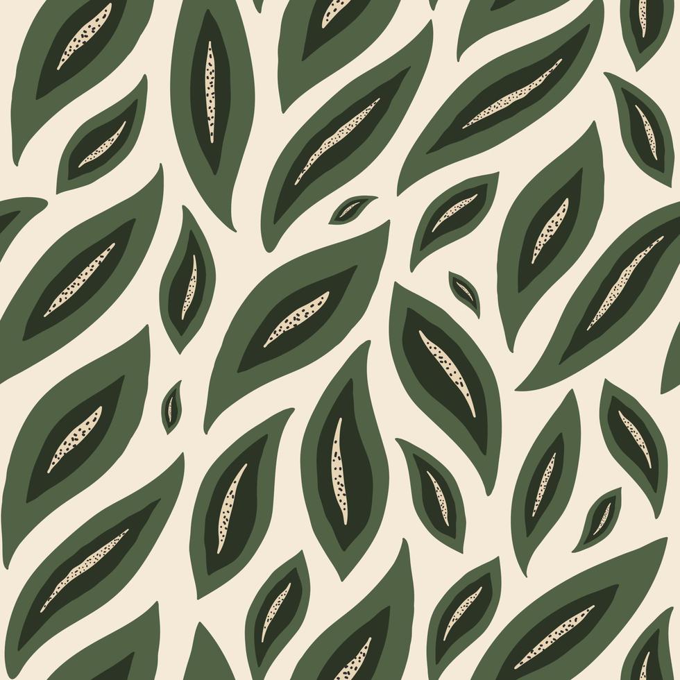 moderne abstracte naadloze patroon met kleurrijke groene bladeren op pastel achtergrond. vector creatief handgetekend patroon voor behang, papier, banner, omslag, textiel, stofontwerp