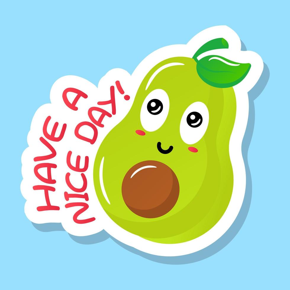 een avocado met gezicht, platte sticker vector