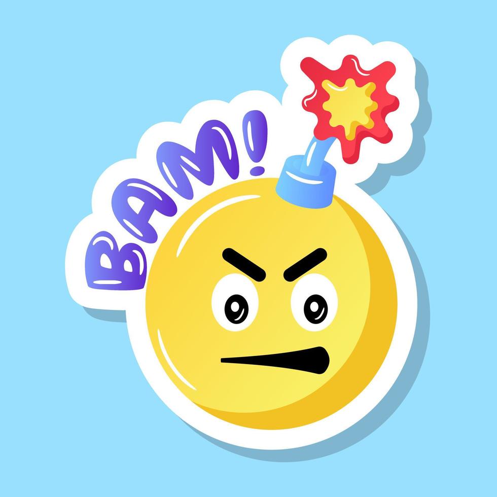 een bam-emoji met plat stickerontwerp vector