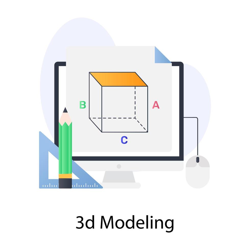 3D digitaal kunstwerk, plat conceptueel icoon van 3D-modellering vector