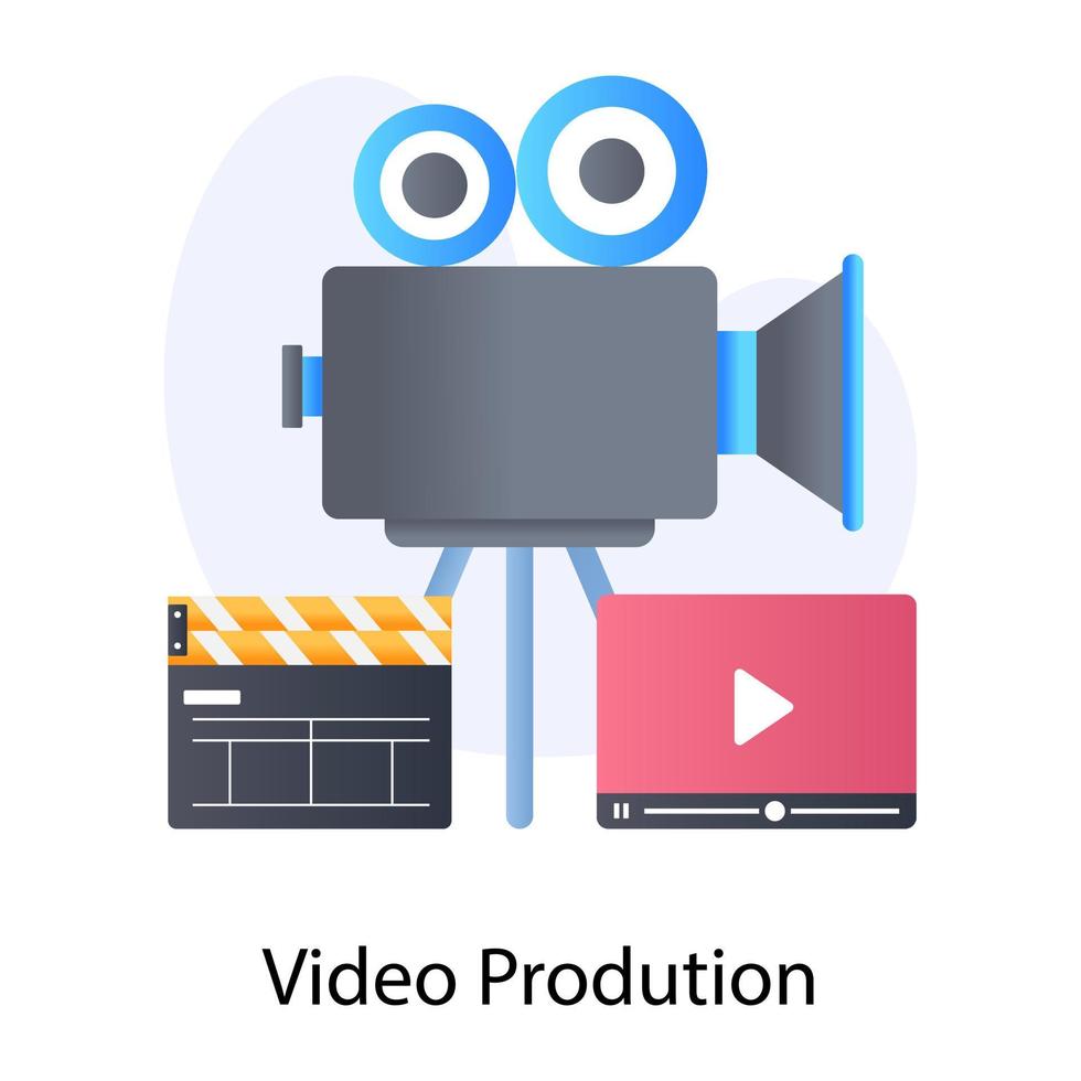 videoproductiepictogram in platte conceptuele stijl, apparatuur voor het maken van films vector