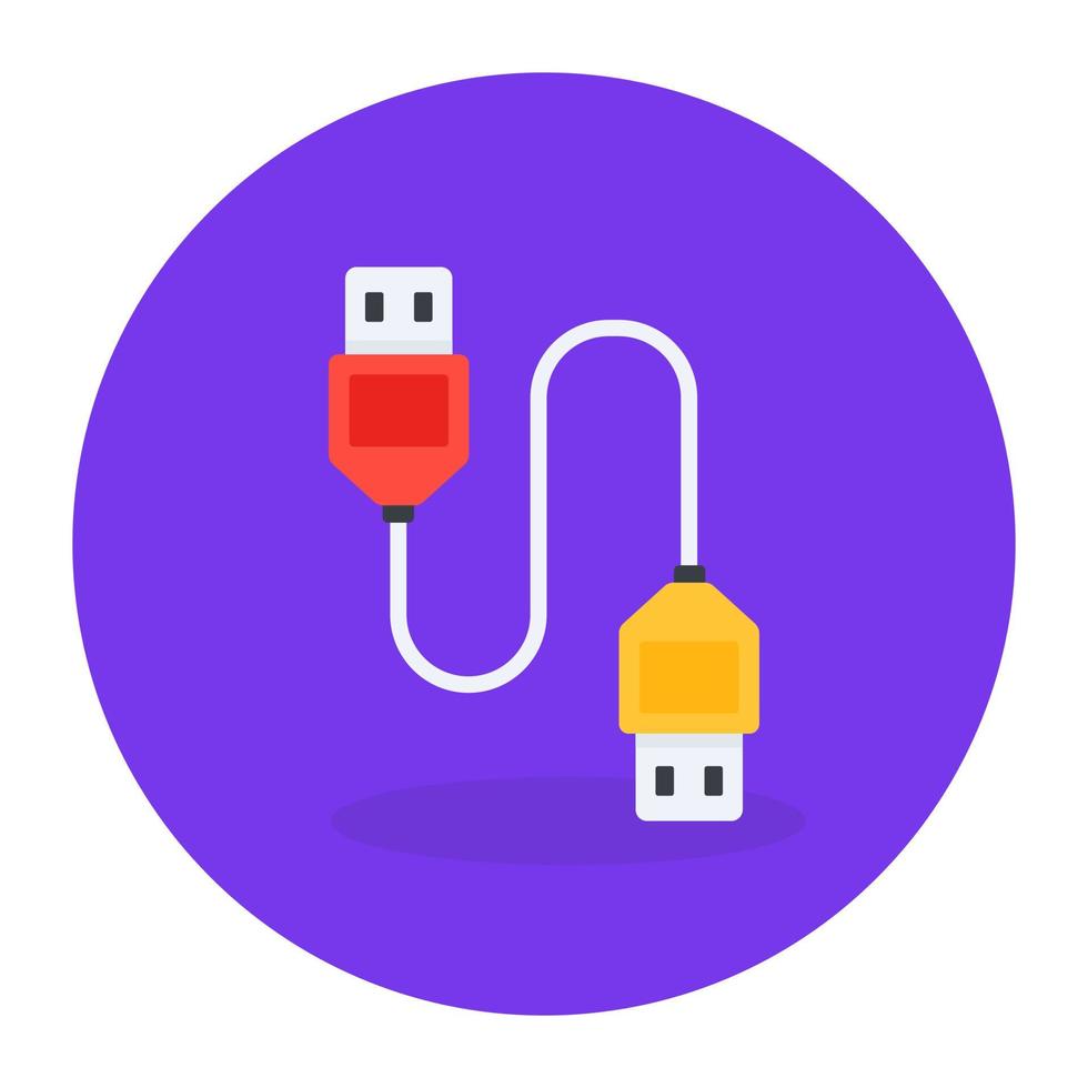 bewerkbaar plat afgerond pictogram van datakabel vector
