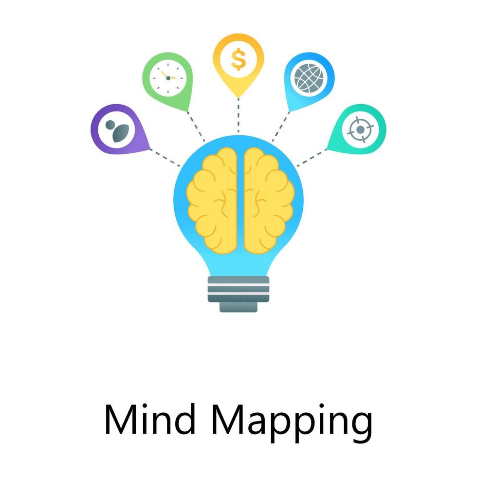 verscheidenheid aan ideeën in gedachten, mind mapping platte gradiënt concept icoon vector