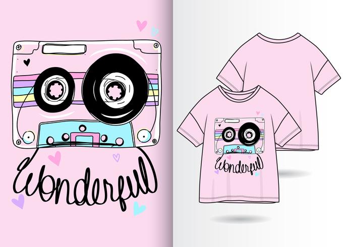 Hand getekend schattig cassette tape t-shirt design vector