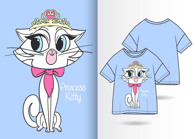 Hand getekend schattig kitty t-shirt design vector