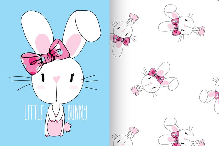 Little Bunny Hand getekend schattig konijn met patroon ingesteld vector