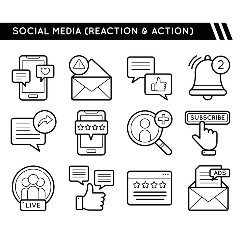 social media reacties en actie iconen vector