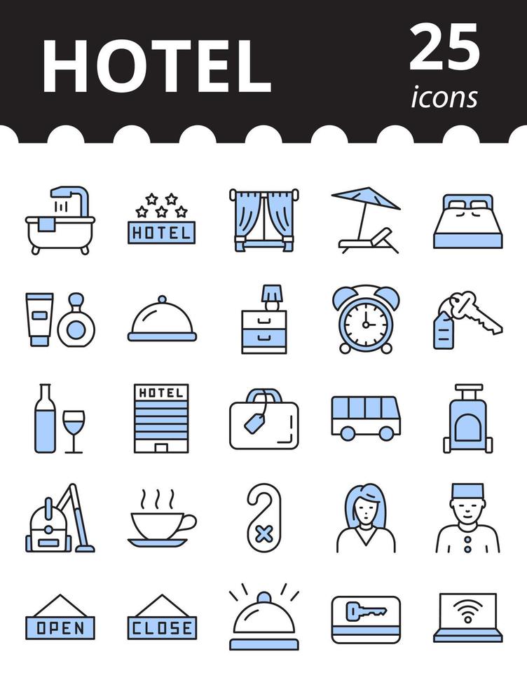 hotelpictogramreeks. dunne lijn stijl symbolen collectie. vector teken ontwerp.