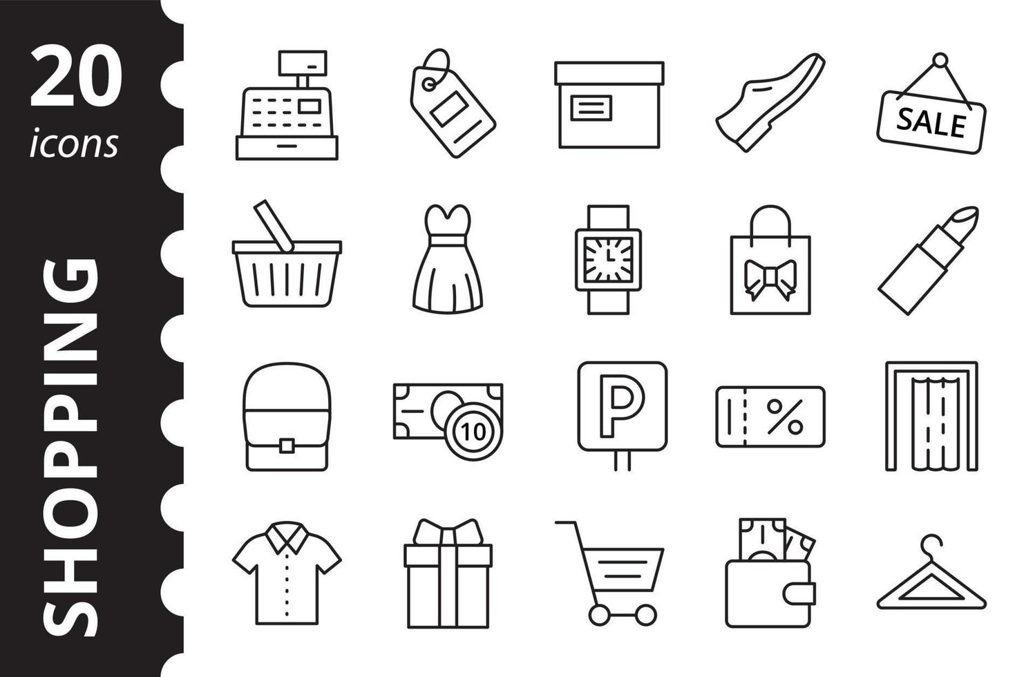 winkelen pictogrammen instellen. e-commerce overzicht web symbolen. vectorillustratie. vector