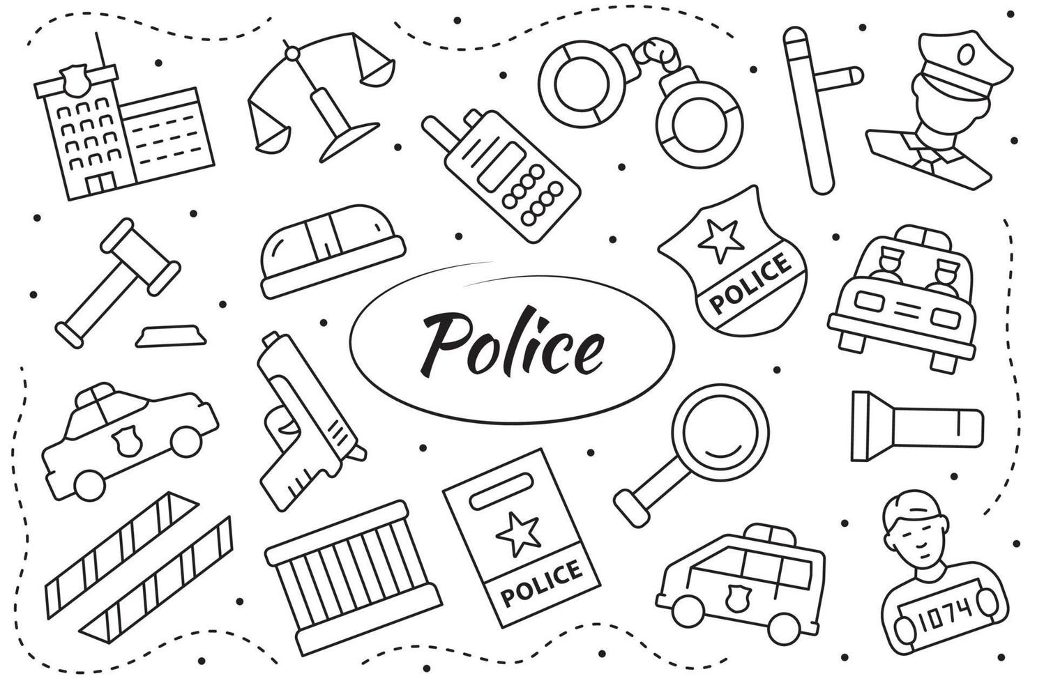 politie lineaire objecten en elementen instellen. wet en rechtvaardigheid concept. vectorillustratie. vector