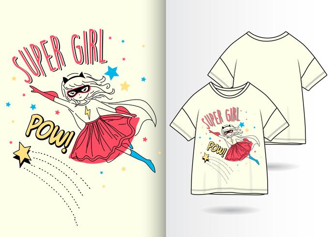 Hand getekend super meisje t-shirt design vector